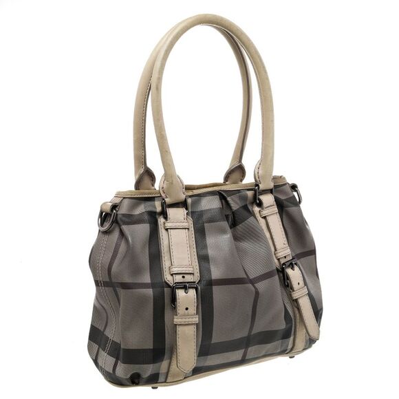 Burberry Beige Smoke Check PVC and Leather Northfield Tote - Picture 3 of 4